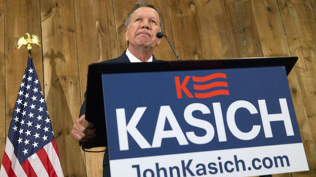 Republican presidential candidate Ohio Gov. John Kasich pauses as he speaks at The Franklin Park Conservatory & Botanical Gardens Wednesday