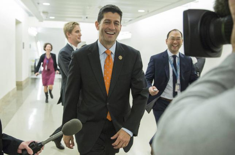 Rep. Paul Ryan  leaves a meeting about his bid to be the next Speaker of the House with moderate members of the House Republican caucus on Capitol Hill in Washingt