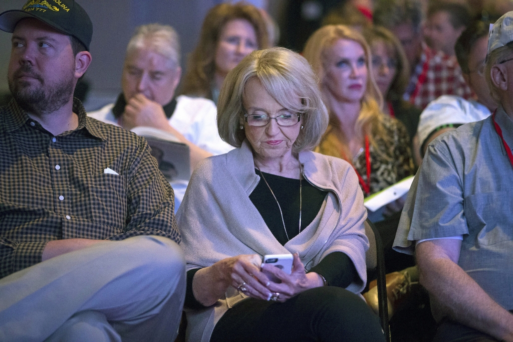 Former Gov. Jan Brewer attends the Arizona Republican 2016 state convention at the Mesa Convention Center Saturday