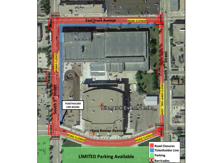 Bismarck Police have released a map of street closures and what people can expect around the Bismarck Events Center Thursday