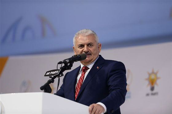 Binali Yildirim addresses his supporters at the congress of Turkish ruling Justice and Development Party in Ankara Turkey