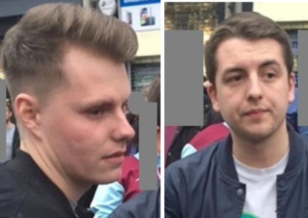 Two of the men police wish to speak with in connection with the violence outside the Boleyn Ground