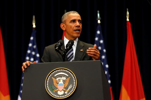 U.S. President Barack Obama delivers a speech at the National Convention Center in Hanoi Vietnam