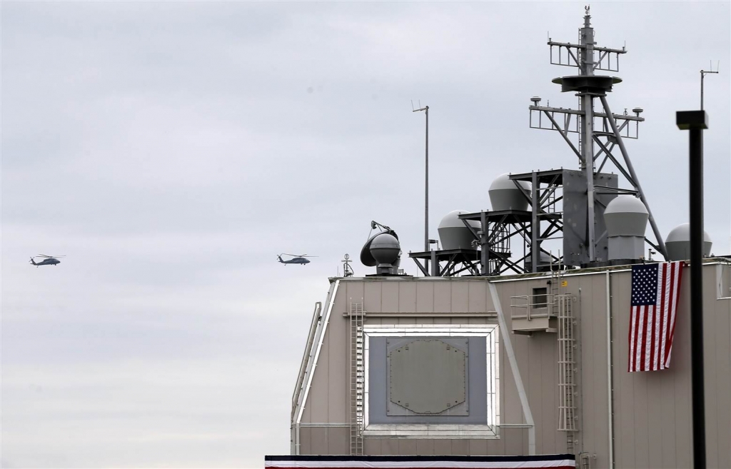 Image U.S. helicopters fly over the Aegis Ashore Missile Defense System