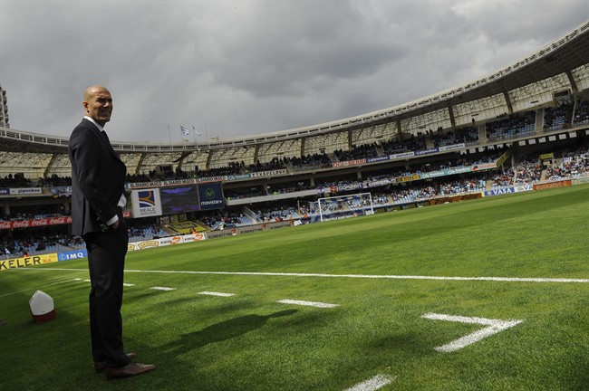 Real Madrid's head coach Zinedine Zidane looks on before to start the match during the Spanish La Liga soccer match between Real Madrid and Real Sociedad at Anoeta stadium in San Sebastian northern Spain Saturday