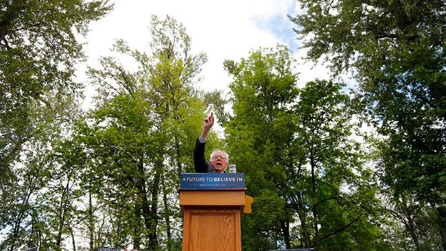 US Senator Bernie Sanders speaking at a rally in Springfield Oregon on Thursday