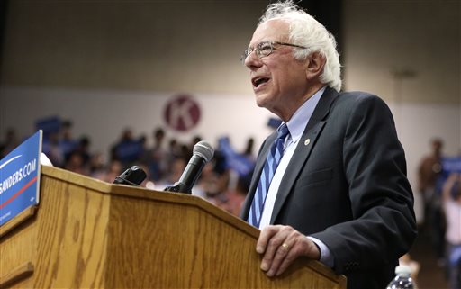 Democratic presidential candidate Sen. Bernie Sanders I-Vt. speaks during a campaign rally on Tuesday