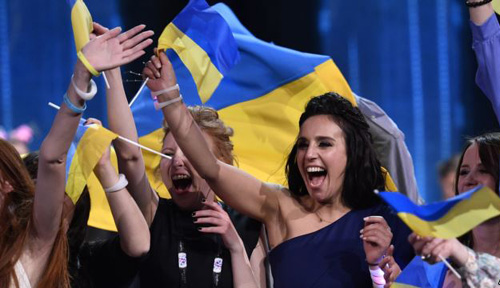 Ukraines Jamala celebrates as she wins the Eurovision Song Contest final with her song