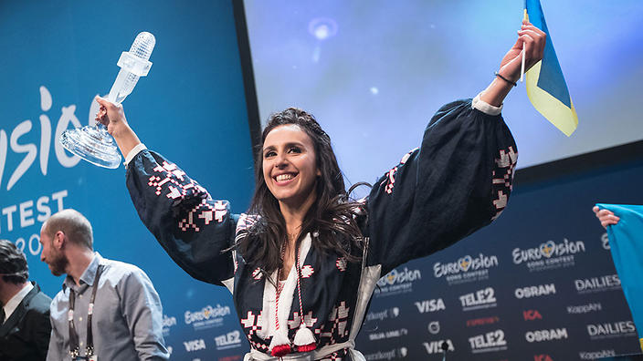 Ukraine's Jamala looks ecstatic after her Eurovision 2016 Grand Final victory