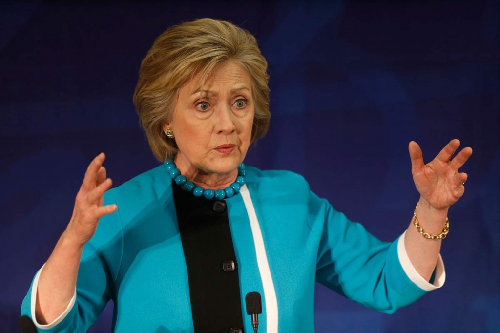 Democratic presidential candidate Hillary Clinton speaks during a campaign stop at the California African American Museum in Los Angeles Thursday