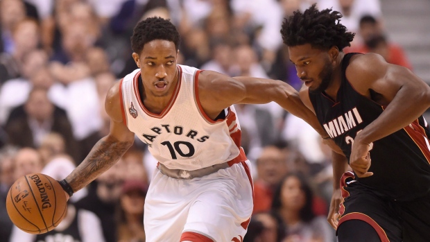 DeMar DeRozan left says his injured right thumb is improving every day. But with three games at most left in Toronto's Eastern Conference semifinal with Miami time is running out