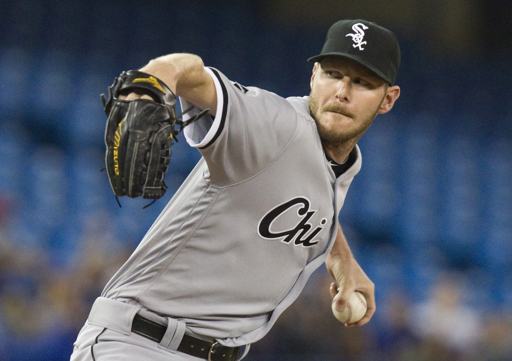 Chicago White Sox starting pitcher Chris Sale throws against the Toronto Blue Jays during the first inning of a baseball game Tuesday