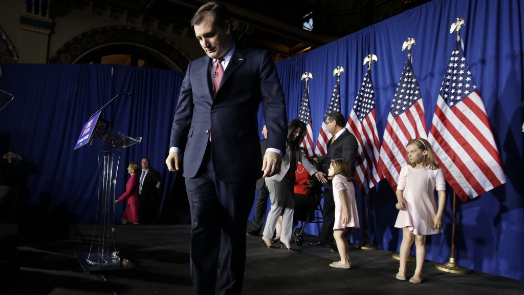 Sen. Ted Cruz R-Texas walks off the stage following a primary night campaign event in Indianapolis. Cruz suspended his campaign as results rolled in Tuesday