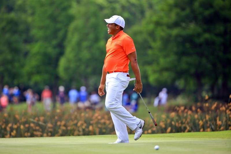 Apr 29 2016 Avondale LA USA Jhonattan Vegas reacts following a missed putt on the 18th hole during the continuation of the first round following weather delays for the 2016 Zurich Classic of New Orleans at TPC Louisiana. Mandatory Credit Derick E. H