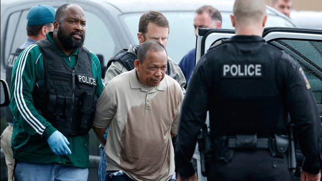 Police take Eulalio Tordil 62 a suspect in three fatal shootings in the Washington D.C. area into custody in Bethesda Md. Friday