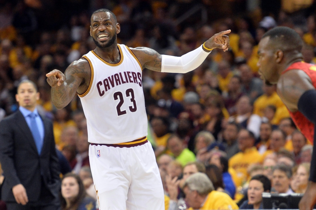 Cleveland OH USA Cleveland Cavaliers forward Le Bron James calls a play during the second quarter in game two of the second round of the NBA Playoffs at Quicken Loans Arena. Mandatory Credit Ken Blaze-USA TODAY Sports ORG XMIT USATS