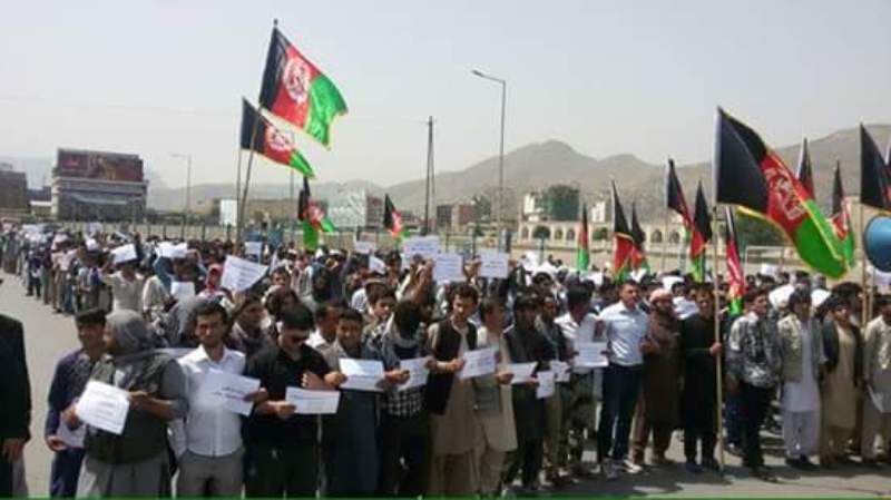 A large demonstration was organized in capital Kabul this morning to protest against the atrocities committed by the Taliban group