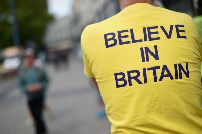 A man attends an anti European Union pro Brexit campaign event in Birmingham England on May 31