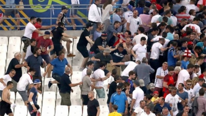 A number of Russia fans rushed towards England fans at the end of the match