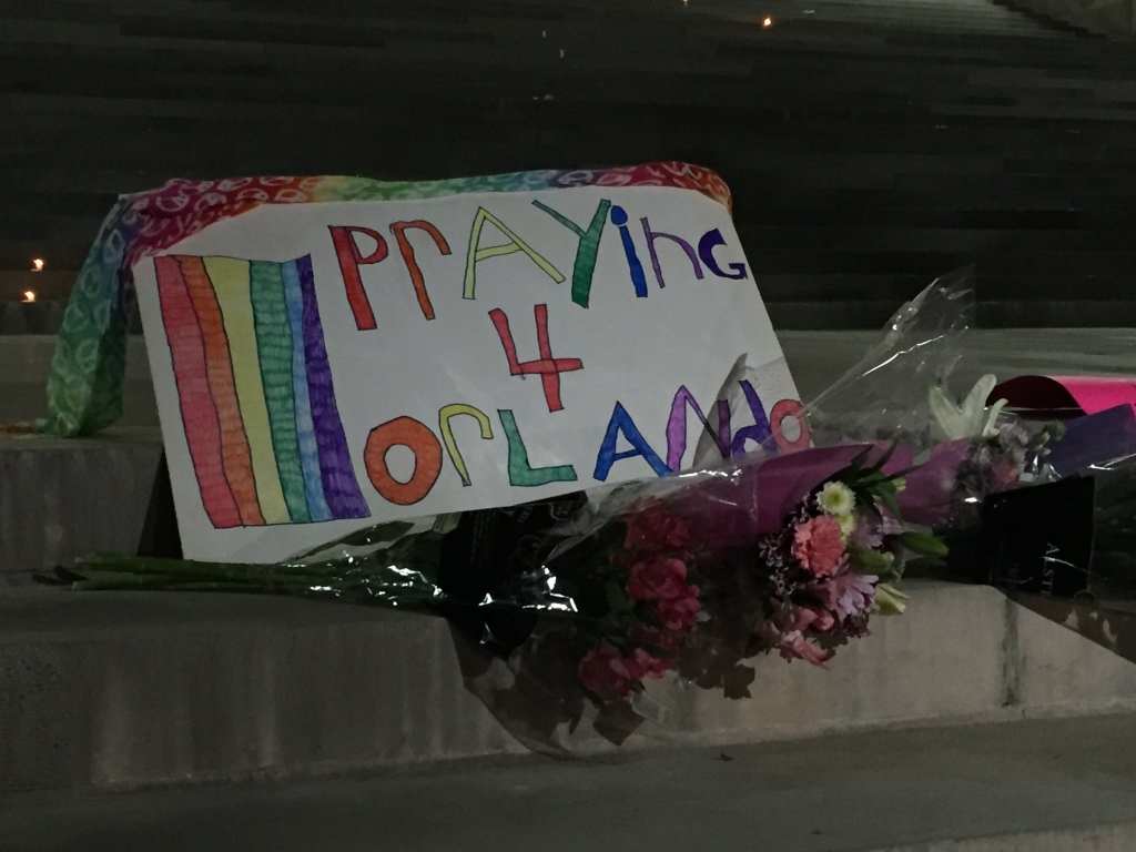 A prayer vigil at the Arkansas State Capitol took place on Sunday evening for the Orlando shooting victims. Credit Paul Hughes THV11