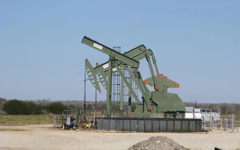 A pump jack stands idle in Dewitt County Texas