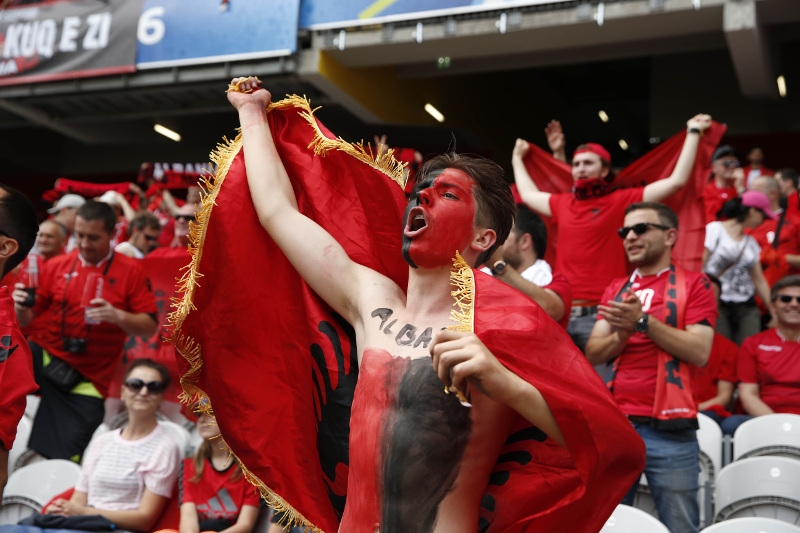 Albania fans before the Euro 2016 Albania v Switzerland match at the Stade Bollaert-Delelis Lens France