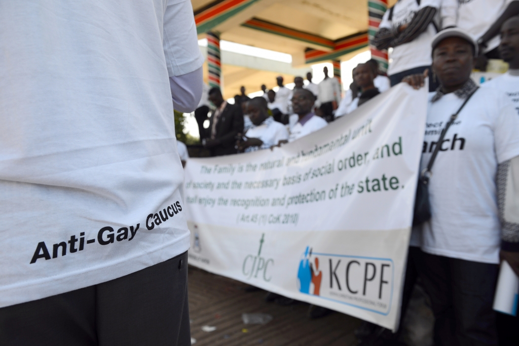 Demonstrators some of them members of a Christian lobby group protest against homosexuality in Nairobi Kenya