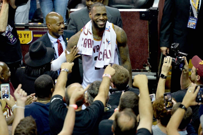 Jun 16 2016 Cleveland OH USA Cleveland Cavaliers forward Le Bron James leaves the court after game six of the NBA Finals at Quicken Loans Arena. The Cavaliers won 115-101. Mandatory Credit Ken Blaze-USA TODAY Sports