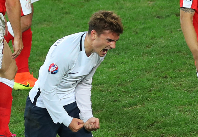 France's Antoine Griezmann reacts during the Euro 2016 Group A soccer match between Switzerland and France at the Pierre Mauroy stadium in Villeneuve d¿Ascq