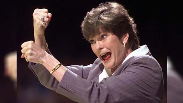 Tennessee coach Pat Summitt signals to her players in the second half of an NCAA college basketball game against Rutgers at the NCAA Women's Mideast Regional in Nashville Tenn. Summitt the winningest coach