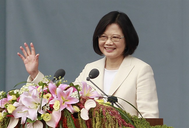 20 2016 Taiwan's President Tsai Ing-wen waves as she delivers an acceptance speech during her inauguration ceremony in Taipei Taiwan. Tsai on Friday departed on her first overseas trip since taking office