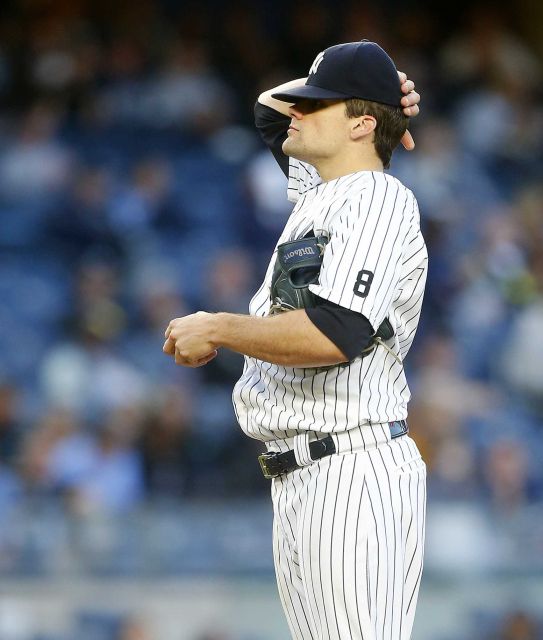 Nathan Eovaldi of the New York Yankees stands