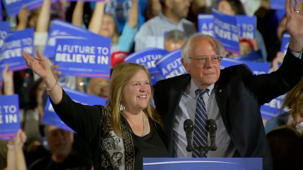 Bernie Sanders speaks to supporters