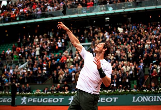 Big win Andy Murray enjoys the moment after his victory