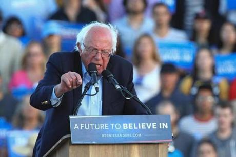 Democratic presidential candidate Bernie Sanders addresses a rally