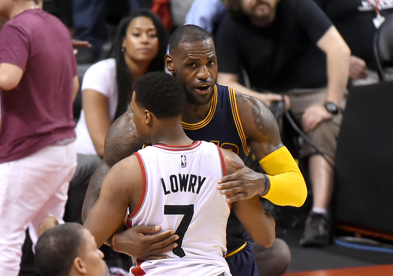 May 27 2016 Toronto Ontario CAN Cleveland Cavaliers forward Le Bron James 23 embraces Toronto Raptors guard Kyle Lowry 7 at the end of game six of the Eastern conference finals of the NBA Playoffs at Air Canada Centre The Cavaliers won 113 87 Dan Hamilton