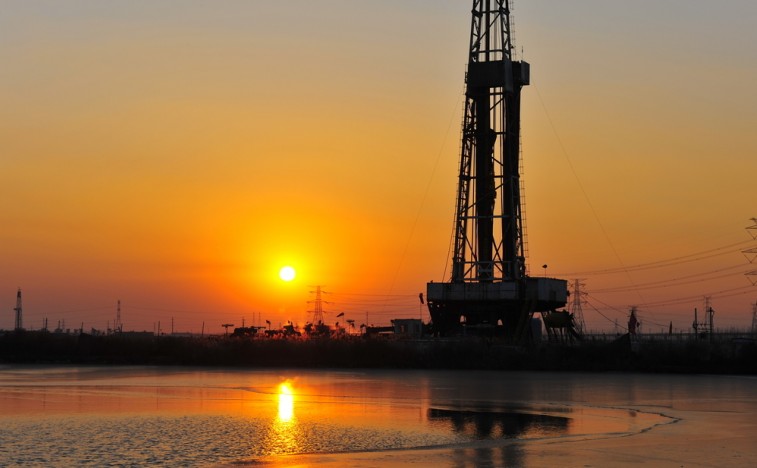 Oil rig sunset