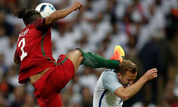 Bruno Alves red card high boot tackle Harry Kane England Portugal