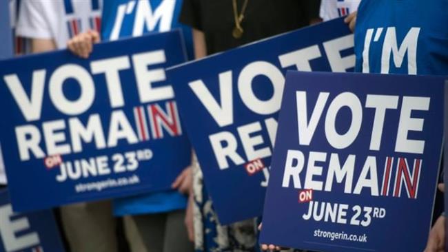 'Remain campaigners carry placards during British Prime Minister David Cameron’s speech on the referendum on the UK’s EU membership in Witney Britain