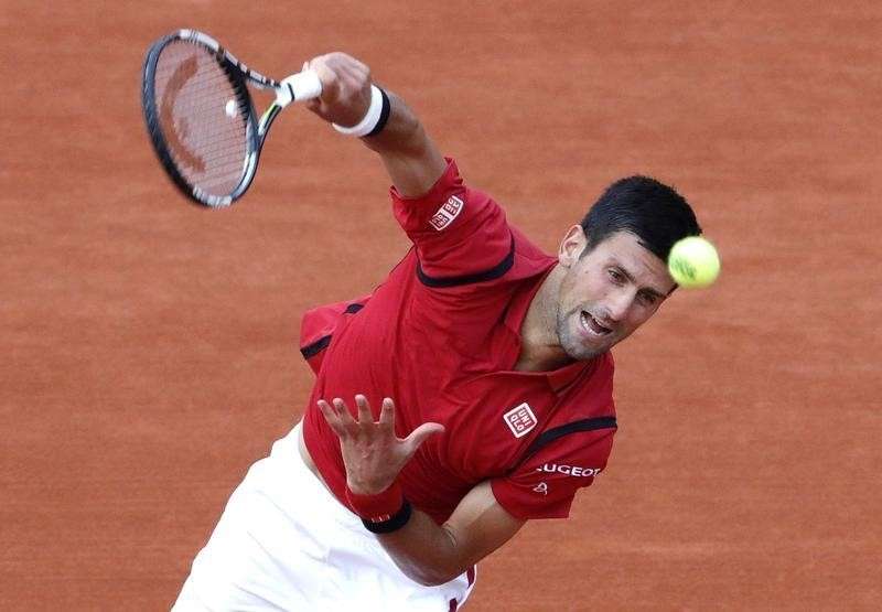 Tennis- French Open- Roland Garros- Novak Djokovic of Serbia v Aljaz Bedene of Britain- Paris France- 28/05/16. Djokovic serves. REUTERS  Jacky Naegelen