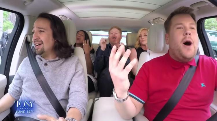 With less than a week to go till James Corden hosts the Tony Awards he called on Lin Manuel Miranda Audra McDonald Jesse Tyler Ferguson and Jane Krakowski for an epic Broadway-centric edition of carpool karaoke