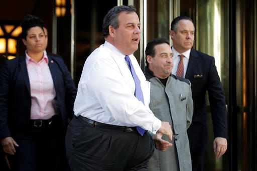 N.J. Gov. Chris Christie exits following a meeting of U.S. Republican presidential candidate Donald Trump's national finance team at the Four Seasons Hotel in New York City