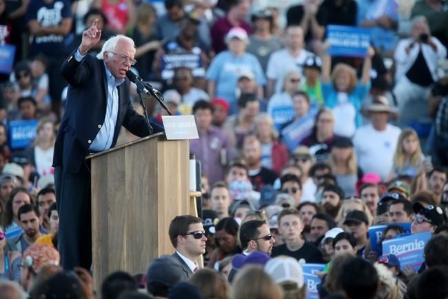 Democratic presidential candidate Sen. Bernie Sanders I-Vt. speaks during a campaign rally at Qualcomm Stadium on Sunday