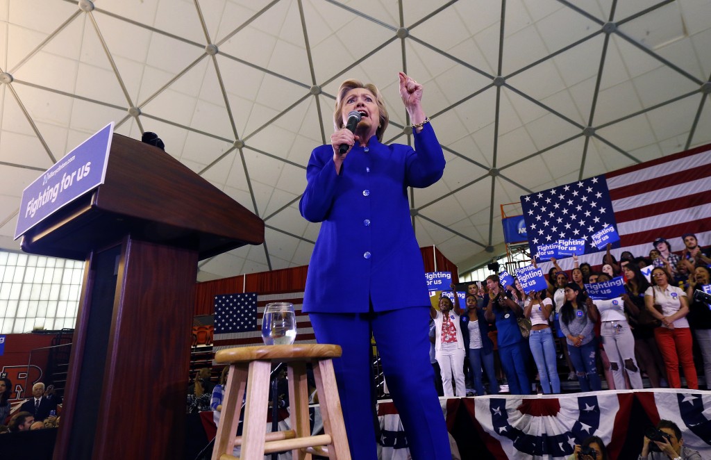 Democratic presidential candidate Hillary Clinton speaks during a campaign stop at the Newark campus of Rutgers University Wednesday