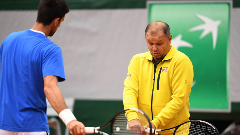 Coach Marian Vajda with Novak Djokovic at Roland Garros