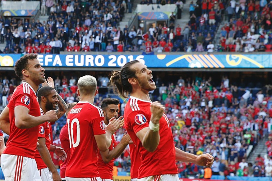 Wales forward Gareth Bale greets the fans after their victory during the Euro 2016 round of sixteen football match Wales vs Northern Ireland