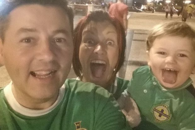 Alan and Tracy Robinson from Limavady and their two and half years old daughter Sienna in Paris when they found out Northern Ireland were through to the last 16 in Euro 2016