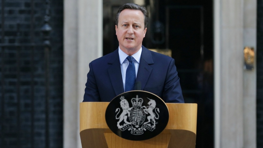 British Prime Minister David Cameron announcing his resignation in front of 10 Downing in London June 24