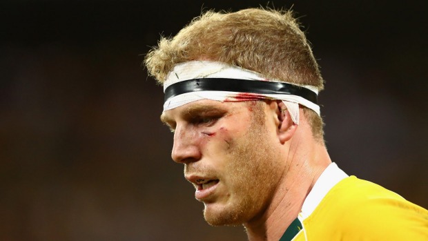 David Pocock leaves the field with a cut under his eye in the first Test