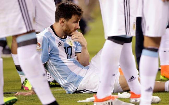 Dejected Messi after Argentina lost to Chile in Copa America final